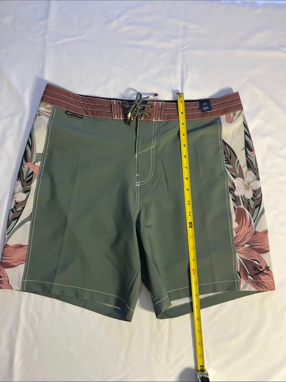 Sage Green Men’s Floral-Panel Swim Board Shorts